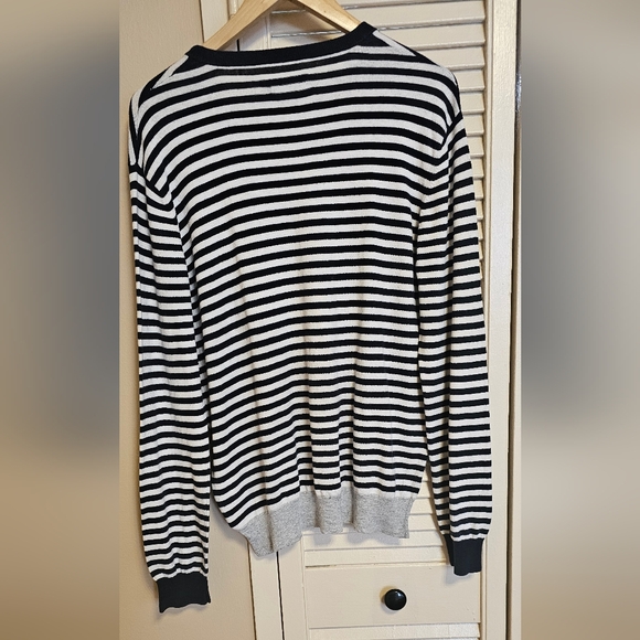 CLUB MONACO, Large,Cotton/ Cashmere Blue /White Striped, V-neck - Picture 2 of 7
